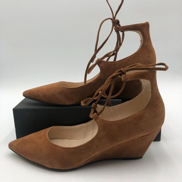 Marc Fisher lace up Heels wedge size 7 M caramel brown Suede MF Willy - Picture 3 of 16
